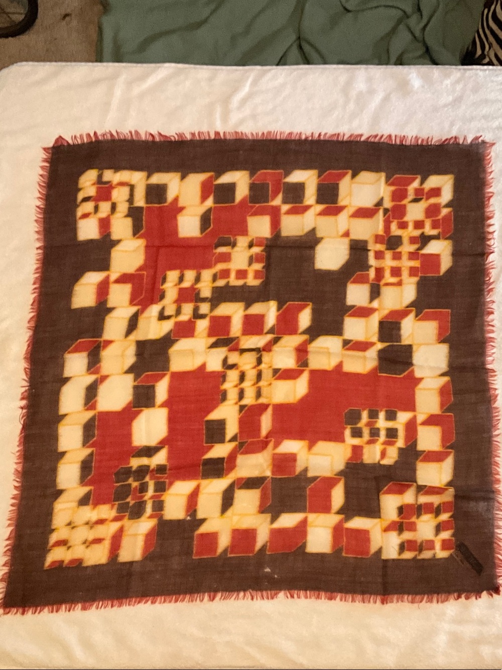 Vintage 70s Ohrbach’s Italy AllWool Op-Art Geometric Square Scarf